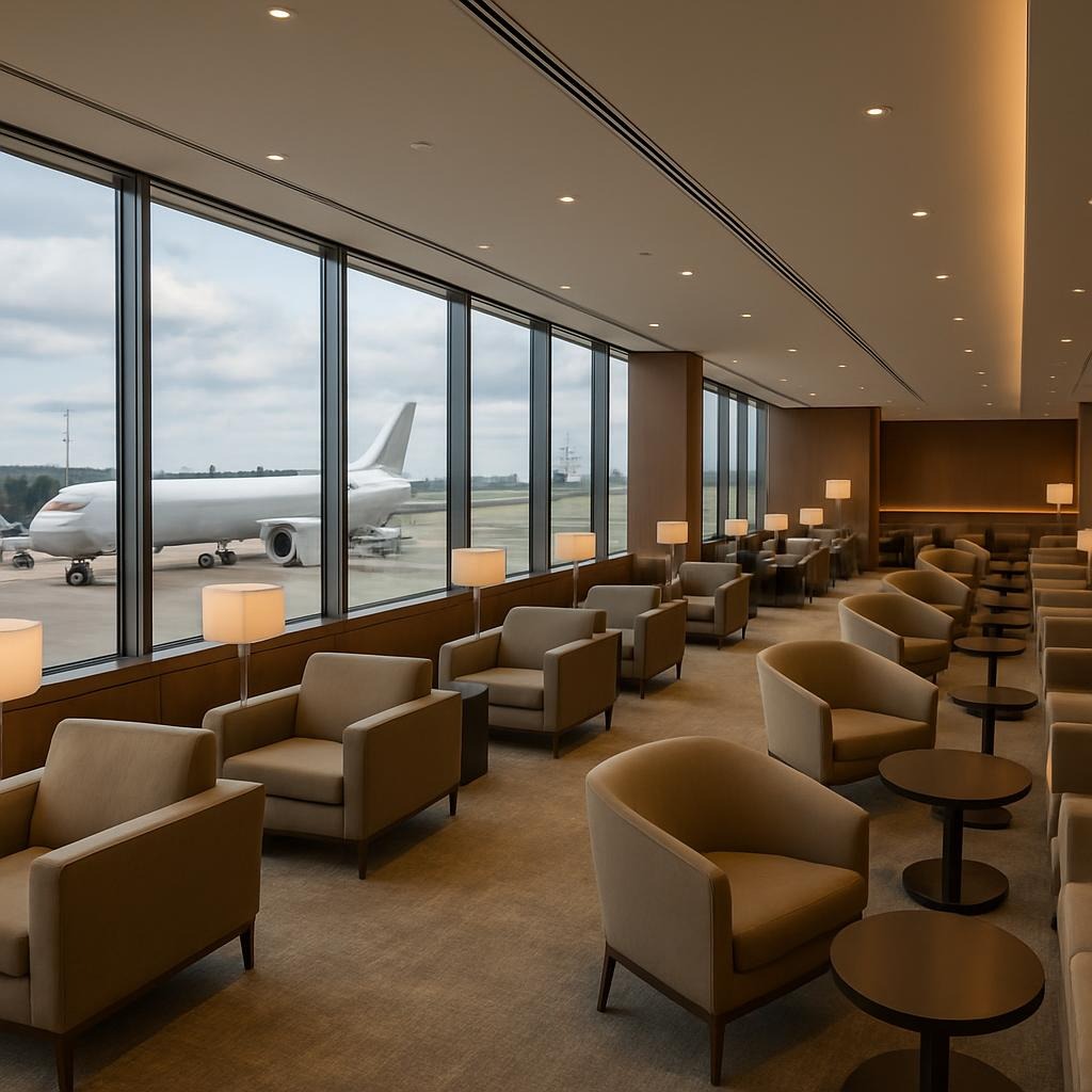 Business Class lounge overlooking runway
